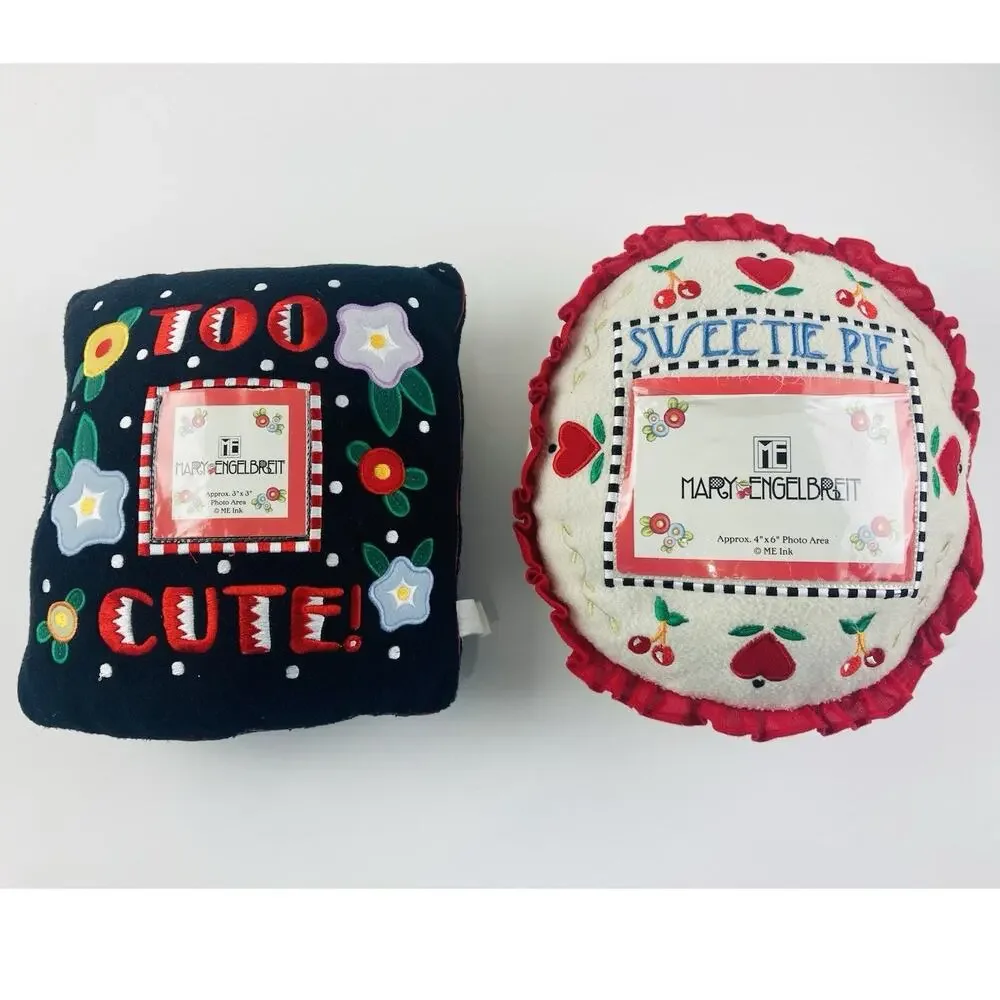 Mary Engelbreit Plush Accent Pillow Set 2 Photo Slot Too Cute Sweetie Pie RARE